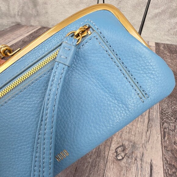 HOBO Cora Large Frame Wallet Clutch Wristlet Dusty Blue Leather Botanical Print - Picture 12 of 14